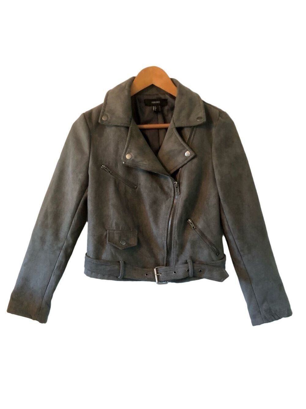 Moto Jacket Charcoal Faux Suede women's size small excellent pre-owned condition